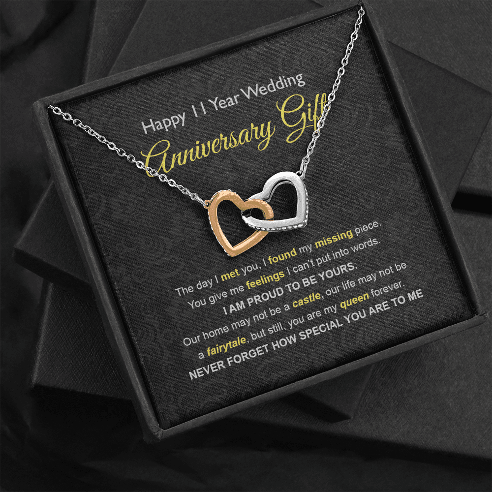 Wife Necklace, 11th Wedding Anniversary Necklace Happy Eleventh Wedding Anniversary Interlocking Hearts Necklace Gift Ideas For Wife Toptrendygear
