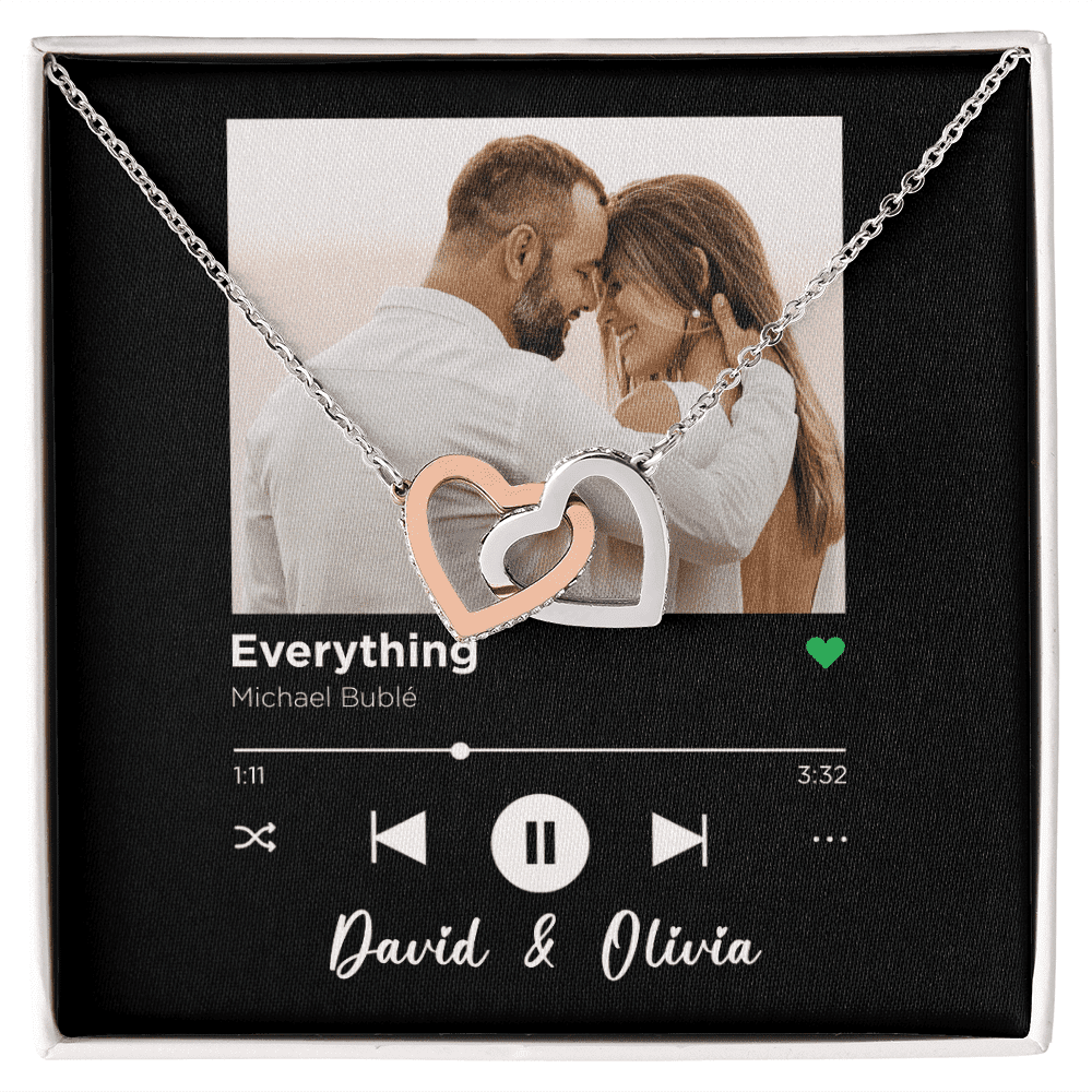 Everything Custom Spotify Code With Couple Photo and Song Card Interlocking Hearts Gold Necklace Anniversary Gifts For Her Toptrendygear