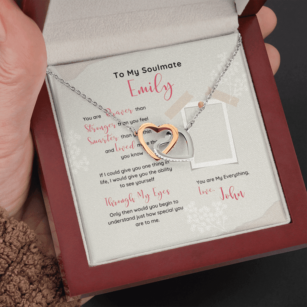 To My Soulmate You Are My Everything Custom Name Interlocking Heart Necklace Gift For Her Toptrendygear
