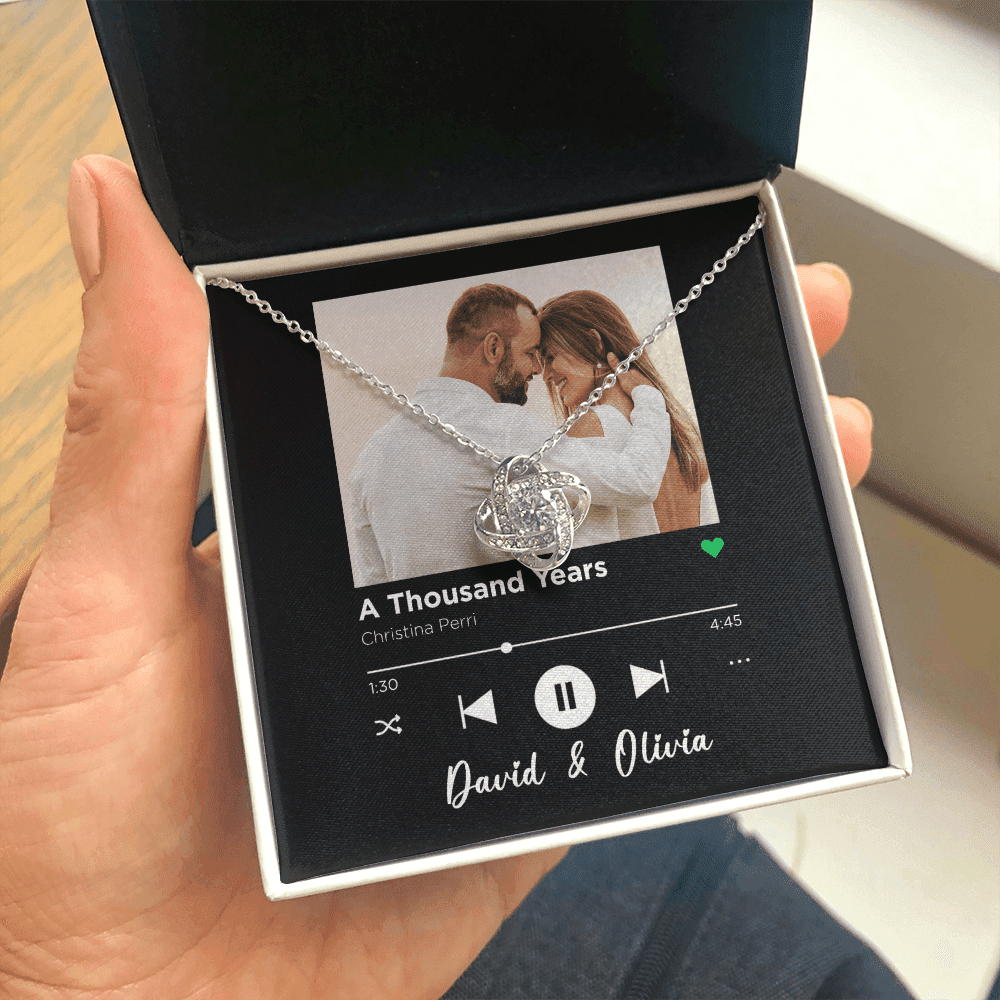 A Thousand Years Spotify Code Song Art Custom Name And Photo Love Knot Gold Necklace Gift For Her