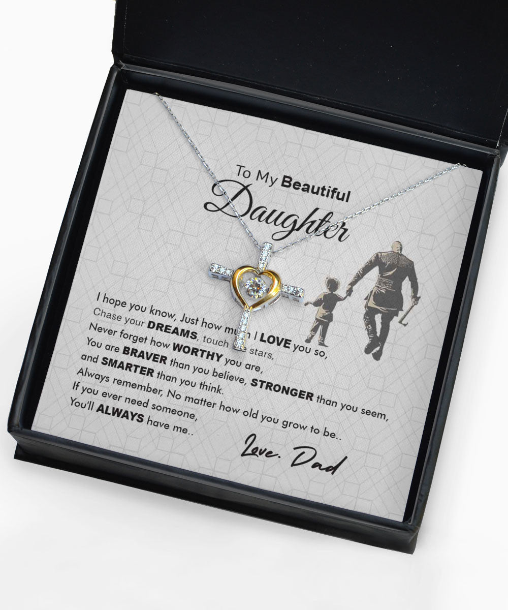 Daughter Jewellry You Will Always Have Me Gift For Daughter From Dad Cross Dancing Necklace Toptrendygear