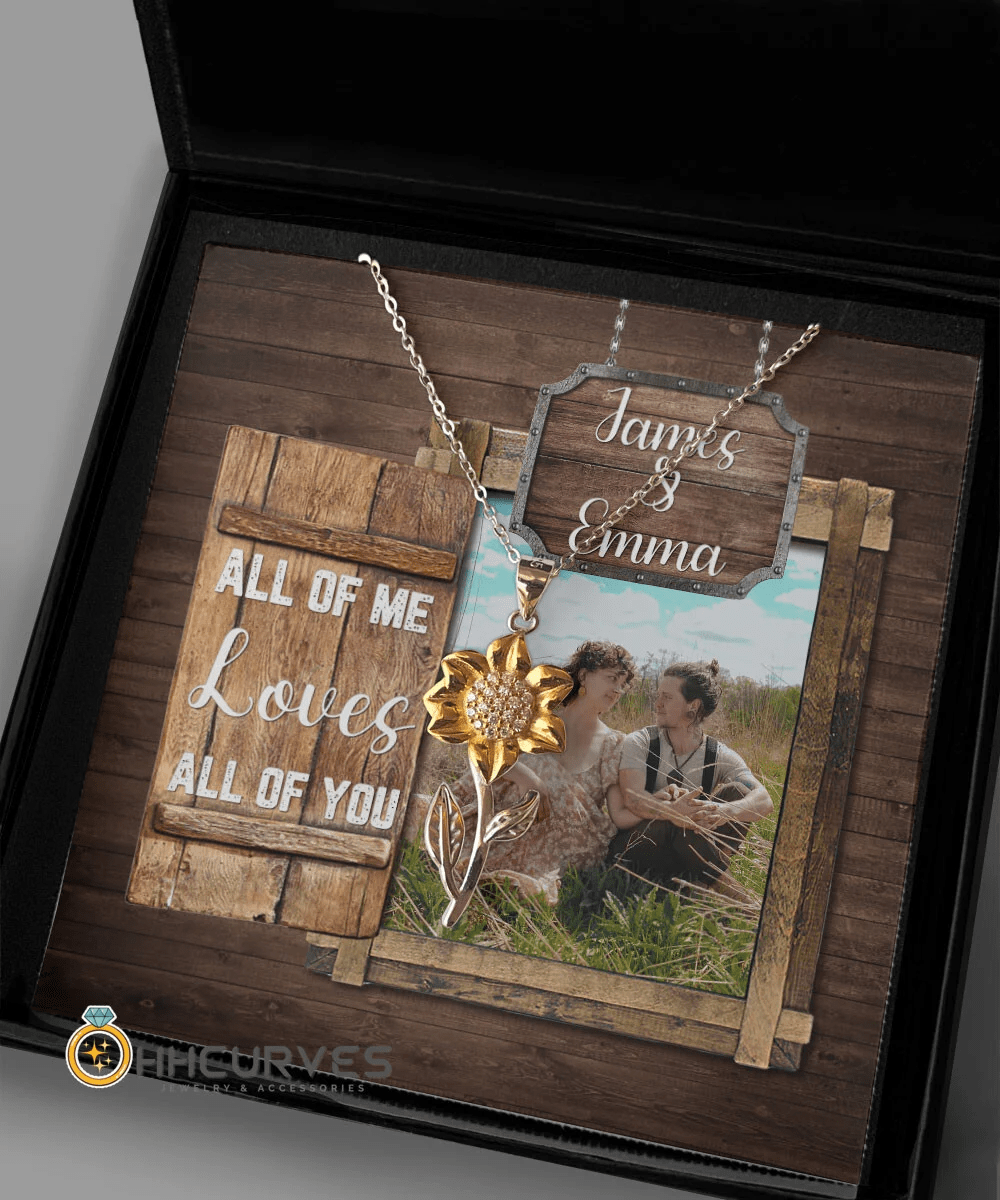 Custom Name And Photo Happy Wedding Anniversary All Of Me Loves All Of You Gift For Her Sunflower Pendant Necklace Toptrendygear