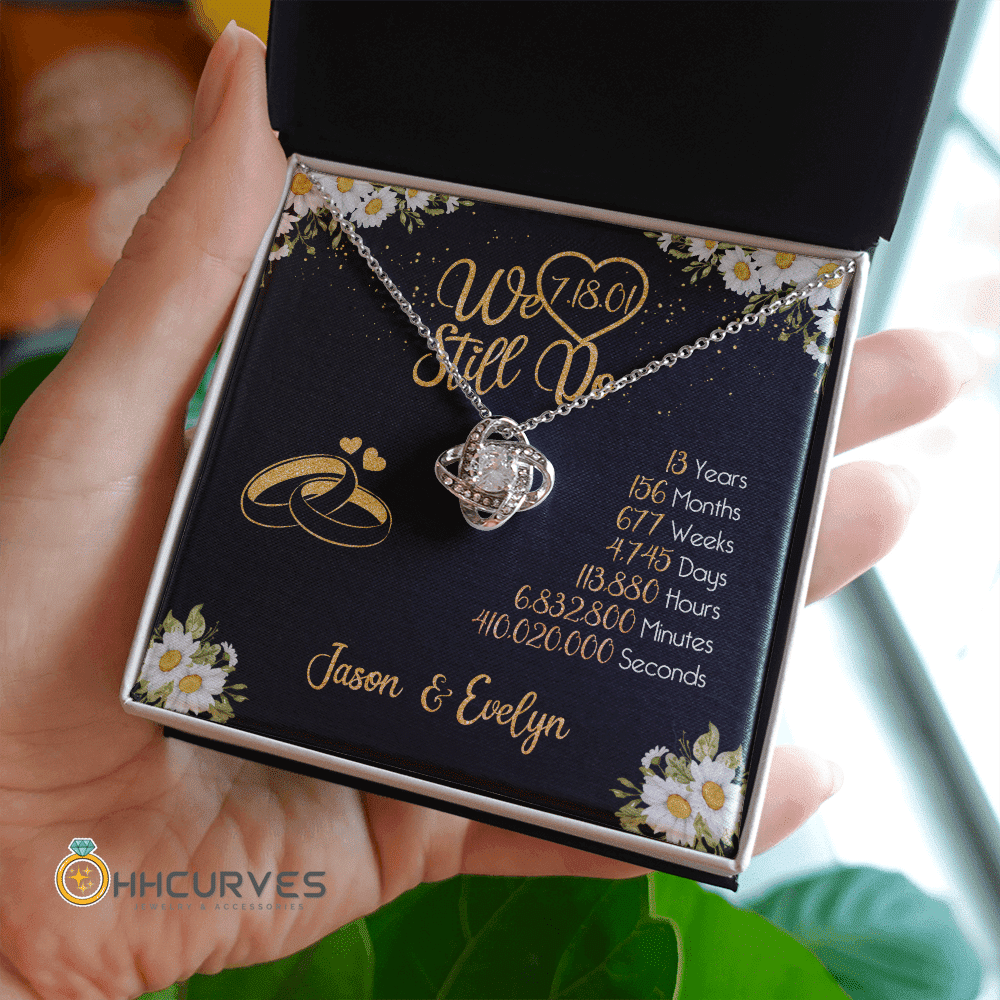 Custom Name And Date Anniversary Gifts Lace Anniversary Gifts For Her We Still Do 13 Year Wedding Anniversary Gift Love Knot Gold Necklace Toptrendygear