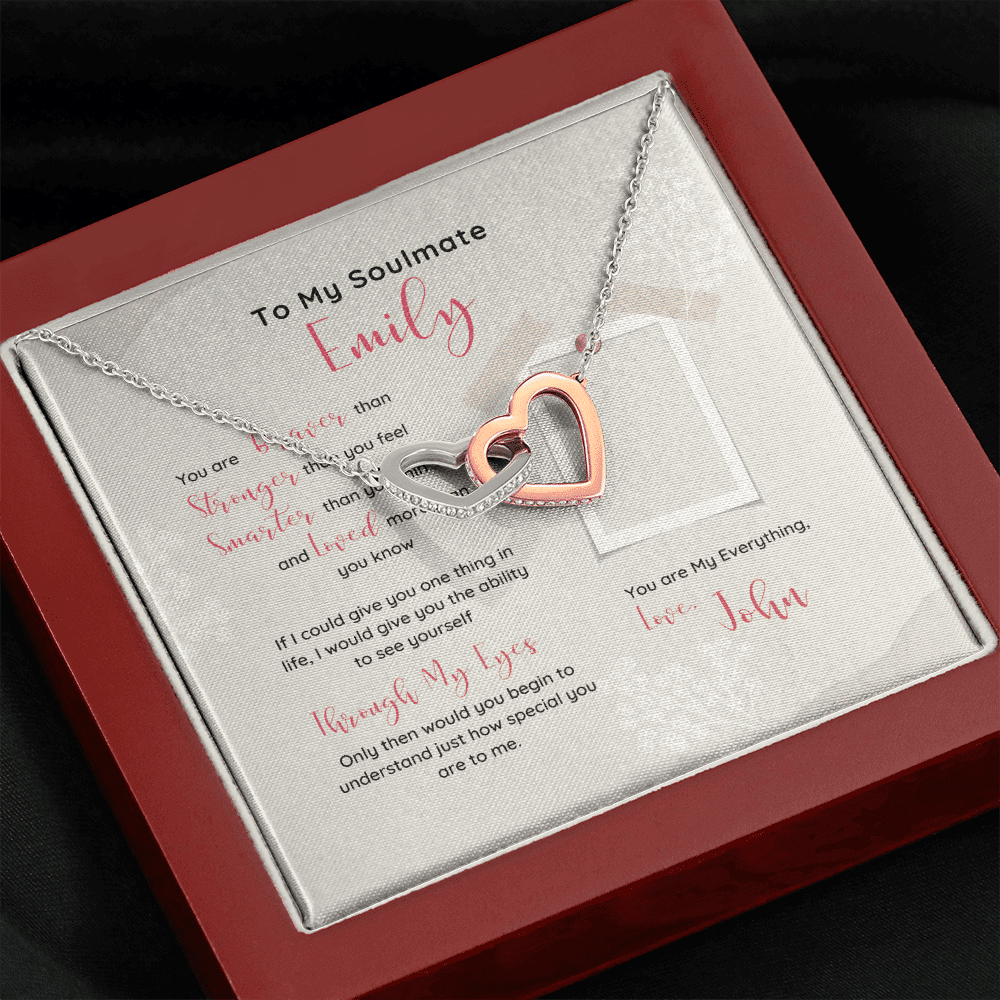 To My Soulmate You Are My Everything Custom Name Interlocking Heart Necklace Gift For Her Toptrendygear