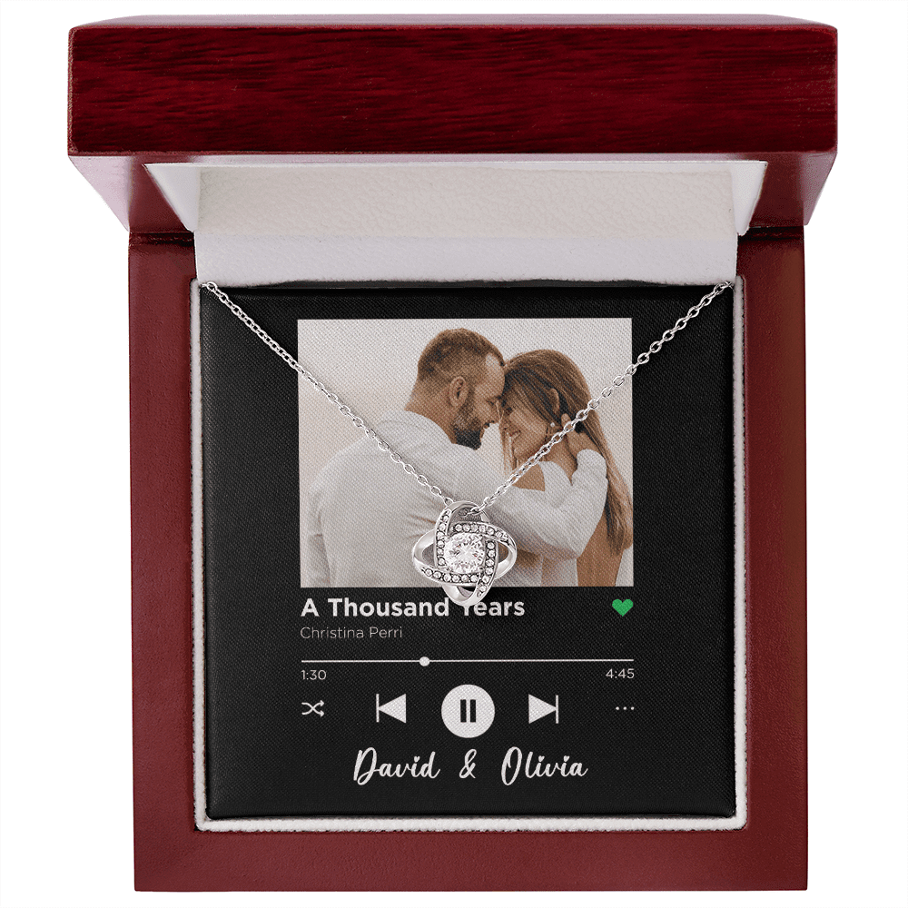 A Thousand Years Spotify Code Song Art Custom Name And Photo Love Knot Gold Necklace Gift For Her
