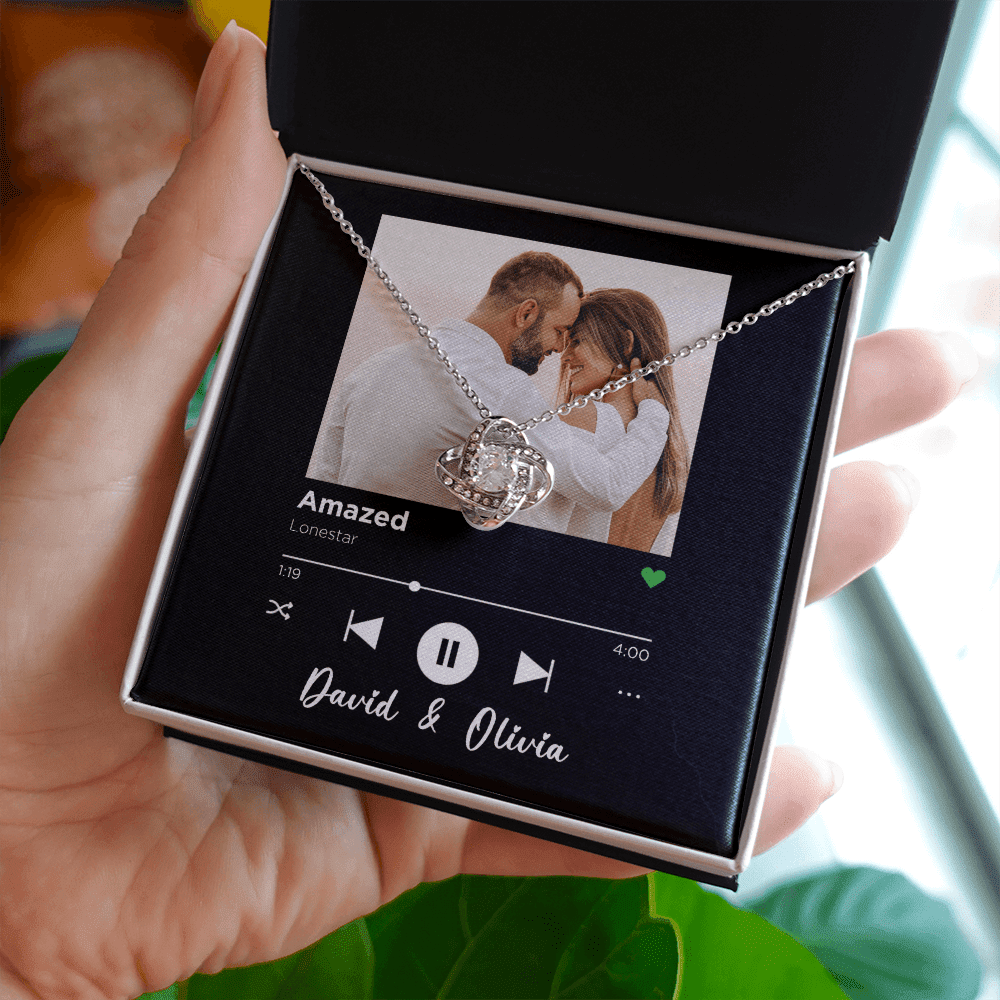 Amazed Spotify Code Song Art Custom Name And Photo Love Knot Gold Necklace Gift For Her