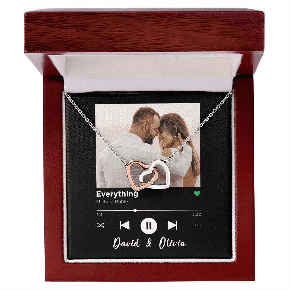 Everything Custom Spotify Code With Couple Photo and Song Card Interlocking Hearts Gold Necklace Anniversary Gifts For Her Toptrendygear