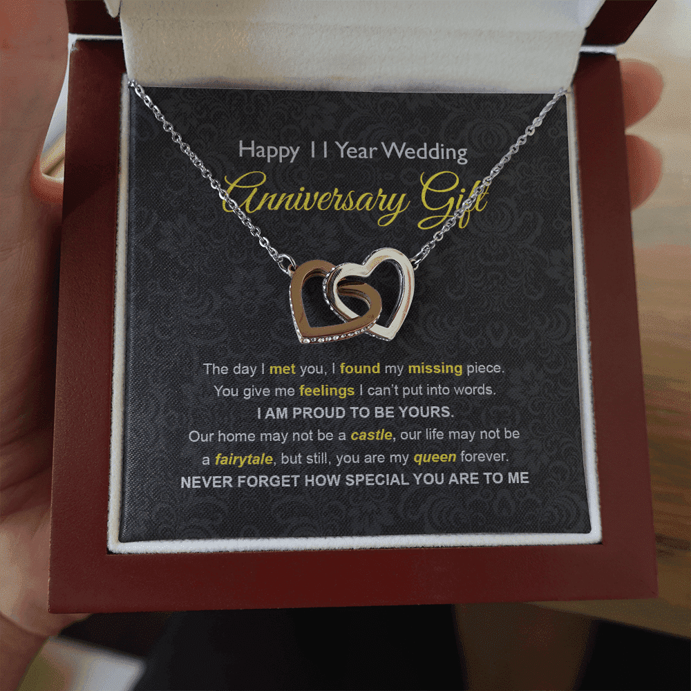 Wife Necklace, 11th Wedding Anniversary Necklace Happy Eleventh Wedding Anniversary Interlocking Hearts Necklace Gift Ideas For Wife Toptrendygear