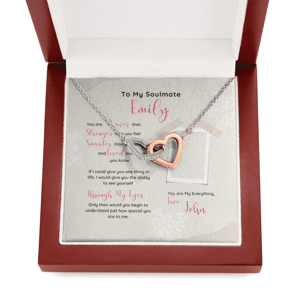 To My Soulmate You Are My Everything Custom Name Interlocking Heart Necklace Gift For Her Toptrendygear