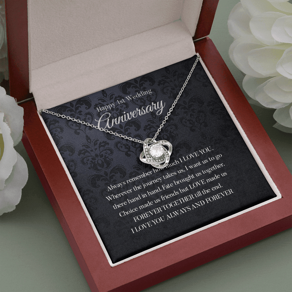 Wife Necklace, Happy 1st Wedding Anniversary Necklace Happy First Anniversary Love Knot Necklace Gift For Wife