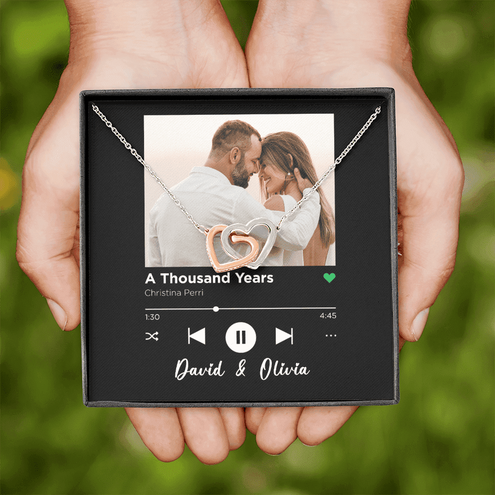 A Thousand Years Custom Spotify Code With Couple Photo and Song Card Interlocking Hearts Necklace Anniversary Gifts For Her Toptrendygear