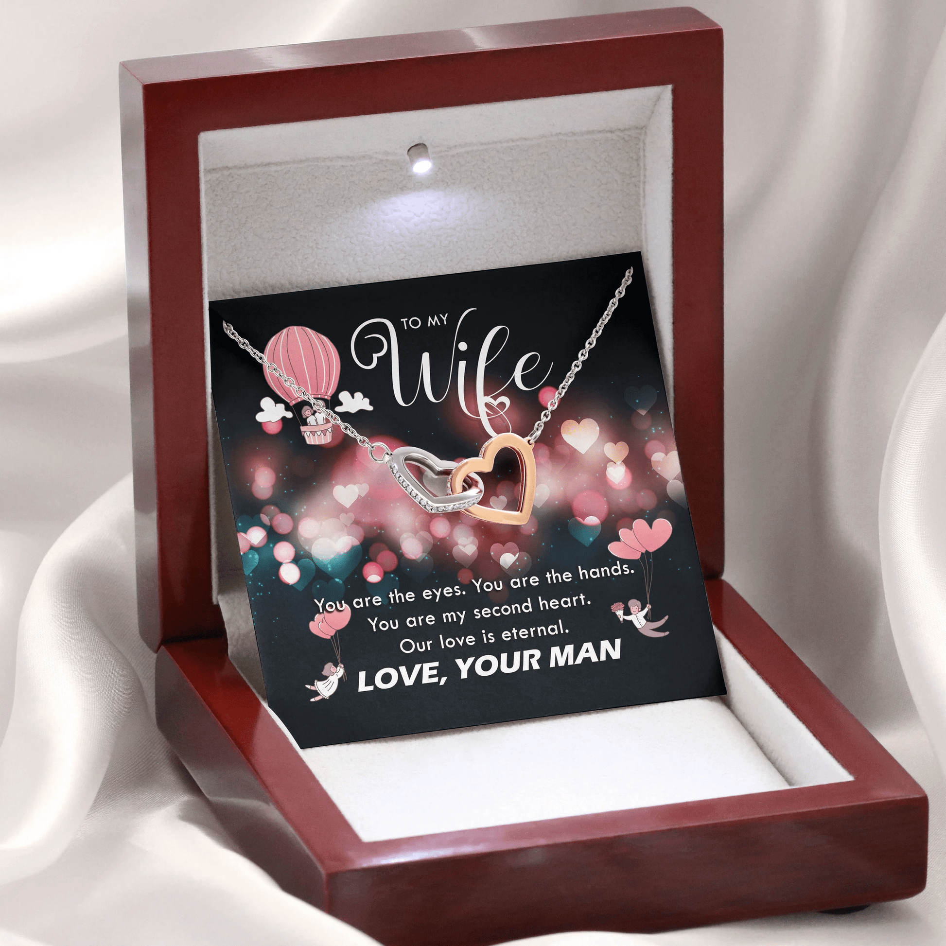 To My Wife Our Love Is Eternal From Your Man Interlocking Heart Necklace Toptrendygear