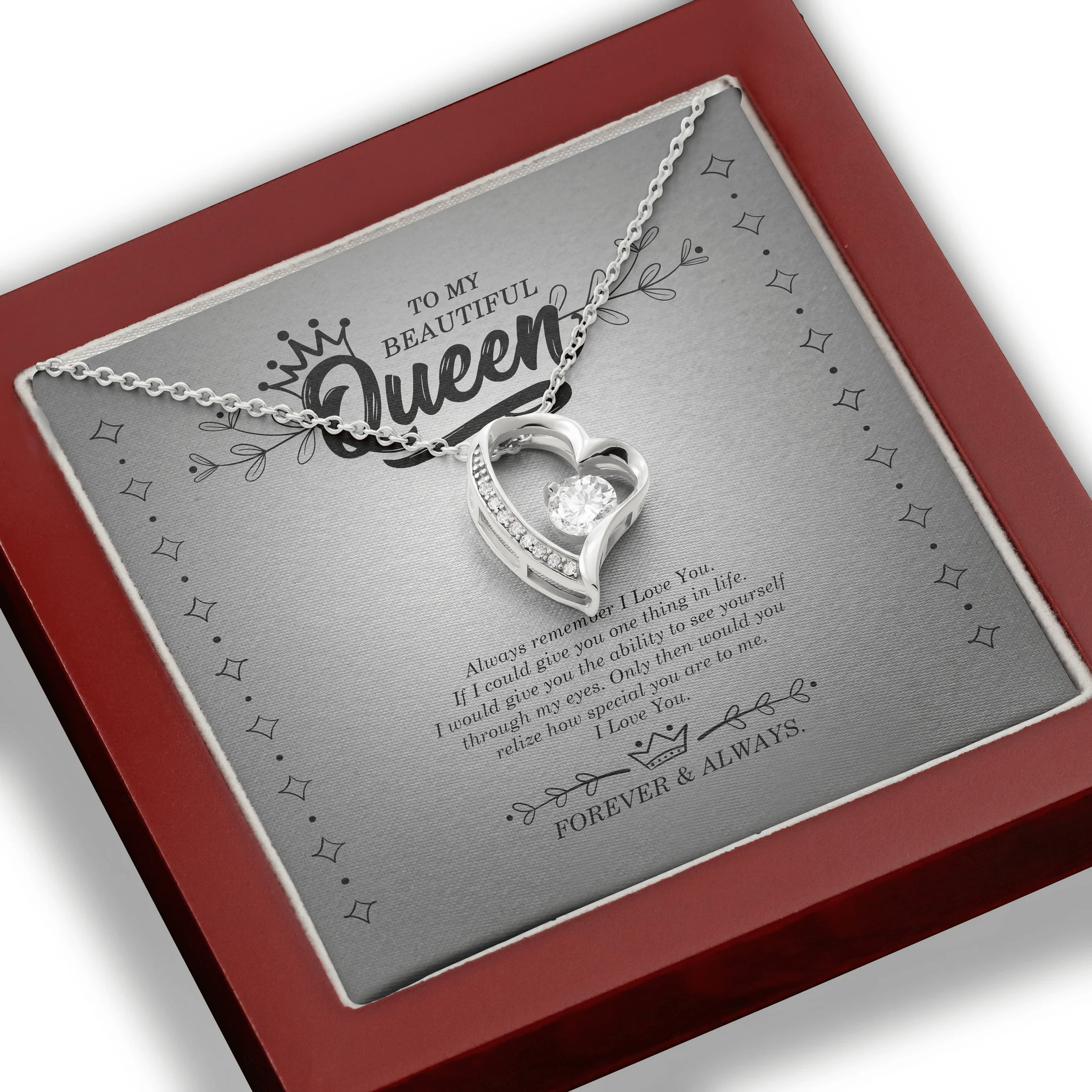 To My Beautiful Queen Always Remember I Love You Forever Love Necklace