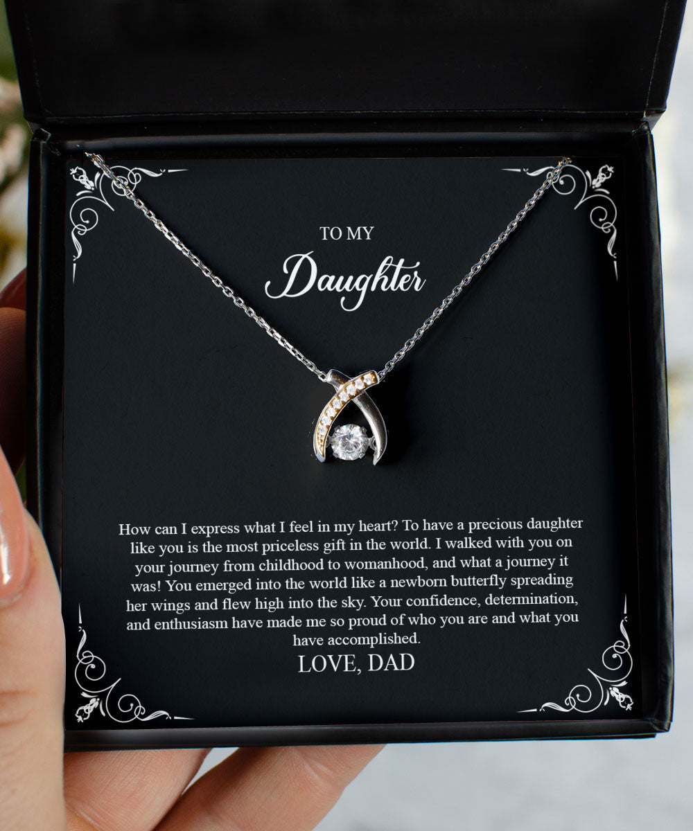 Daughter Jewellry How Can I Express What I Feel In My Heart Gift For Daughter From Dad Wishbone Dancing Necklace Toptrendygear