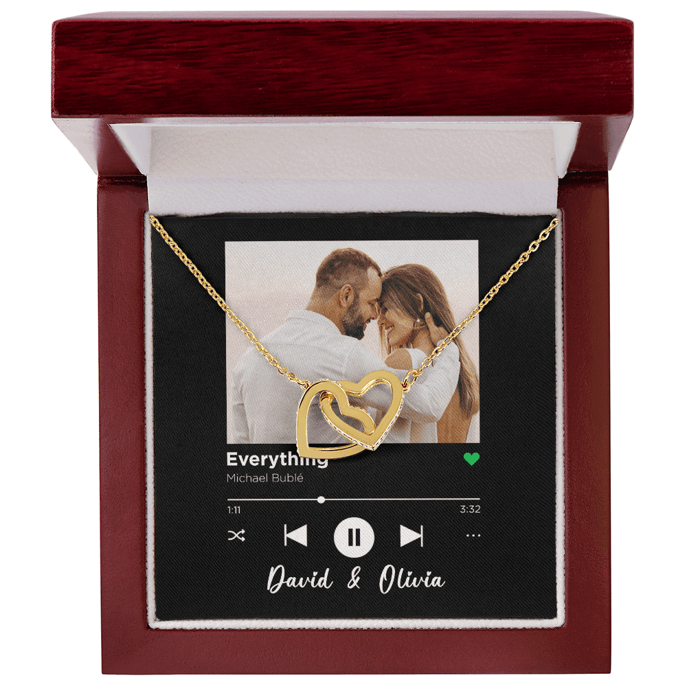 Everything Custom Spotify Code With Couple Photo and Song Card Interlocking Hearts Gold Necklace Anniversary Gifts For Her Toptrendygear