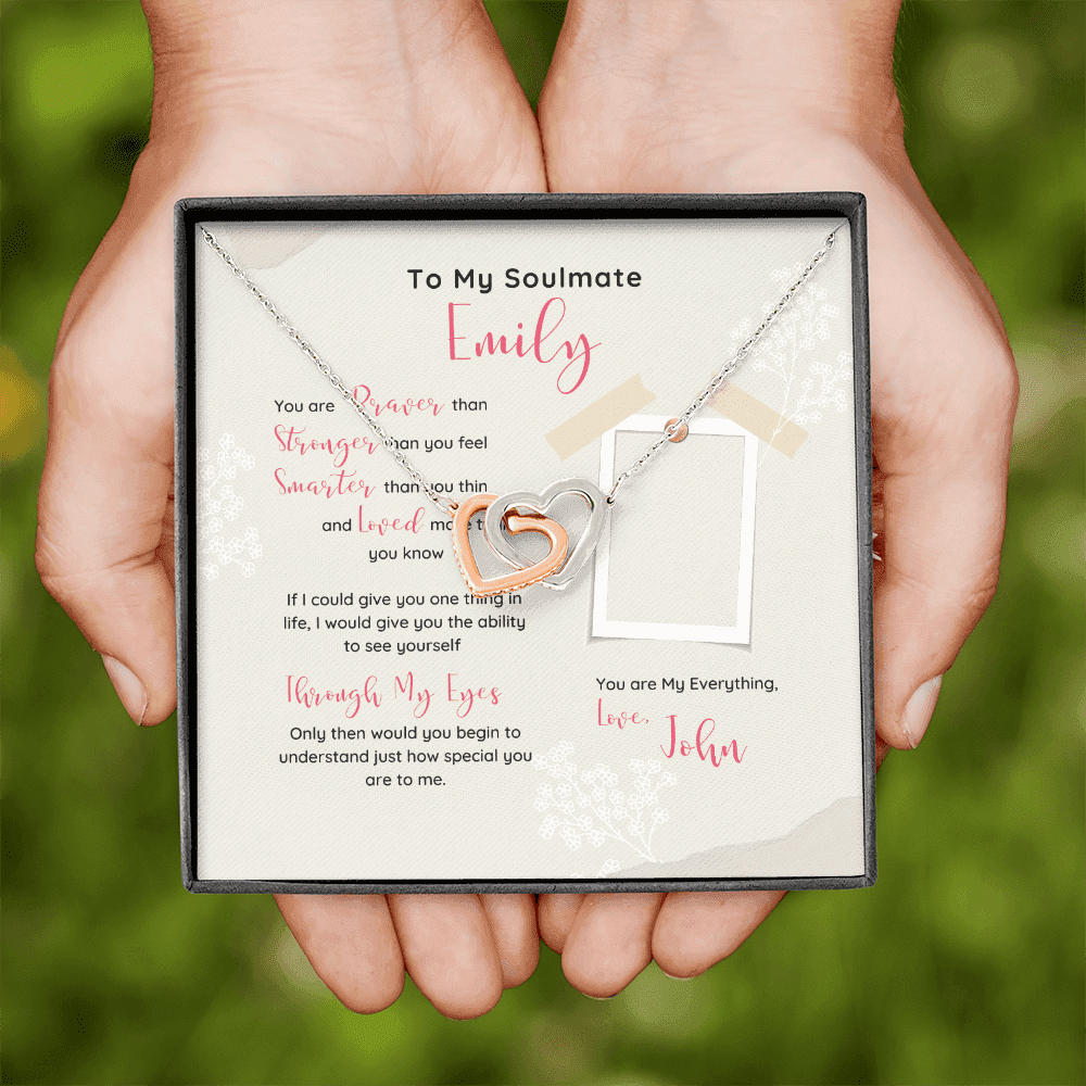 To My Soulmate You Are My Everything Custom Name Interlocking Heart Necklace Gift For Her Toptrendygear