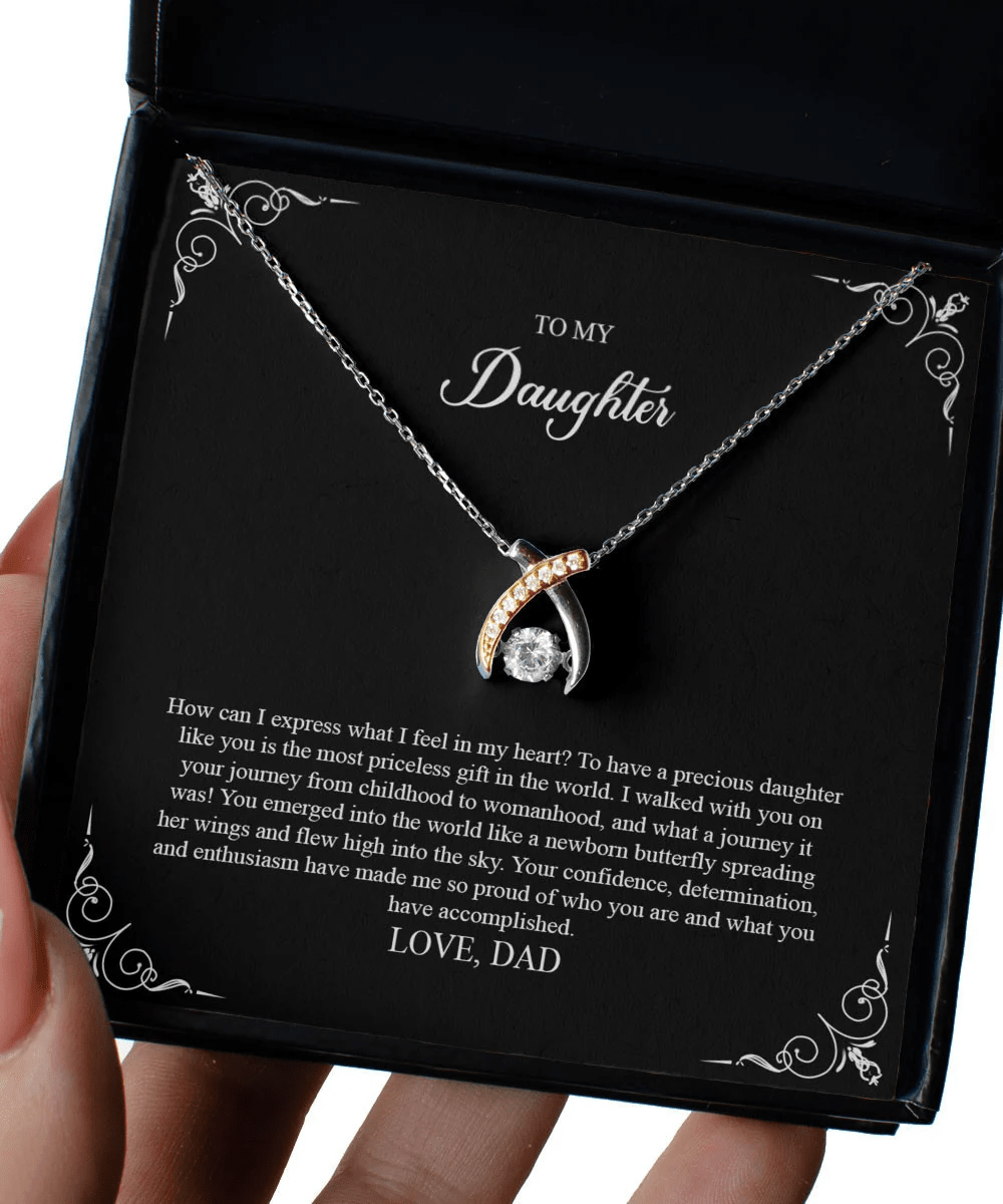 Daughter Jewellry How Can I Express What I Feel In My Heart Gift For Daughter From Dad Wishbone Dancing Necklace Toptrendygear
