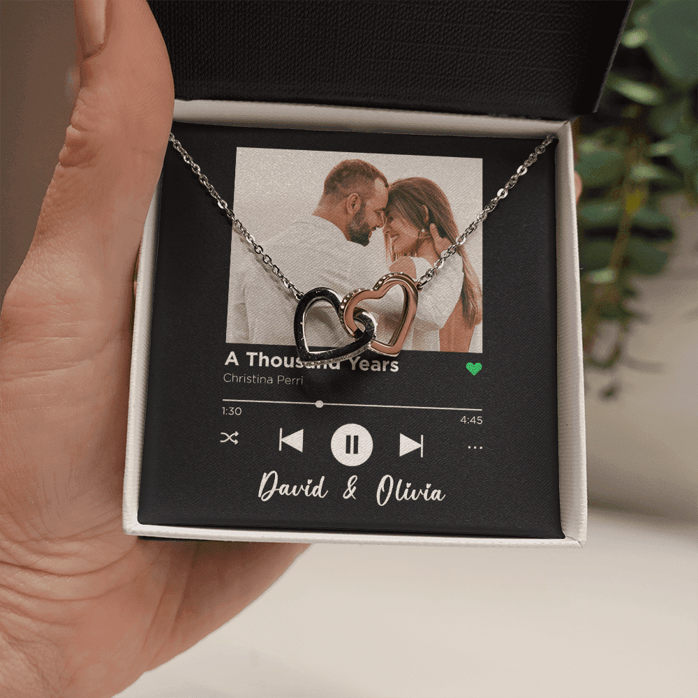 A Thousand Years Custom Spotify Code With Couple Photo and Song Card Interlocking Hearts Necklace Anniversary Gifts For Her Toptrendygear