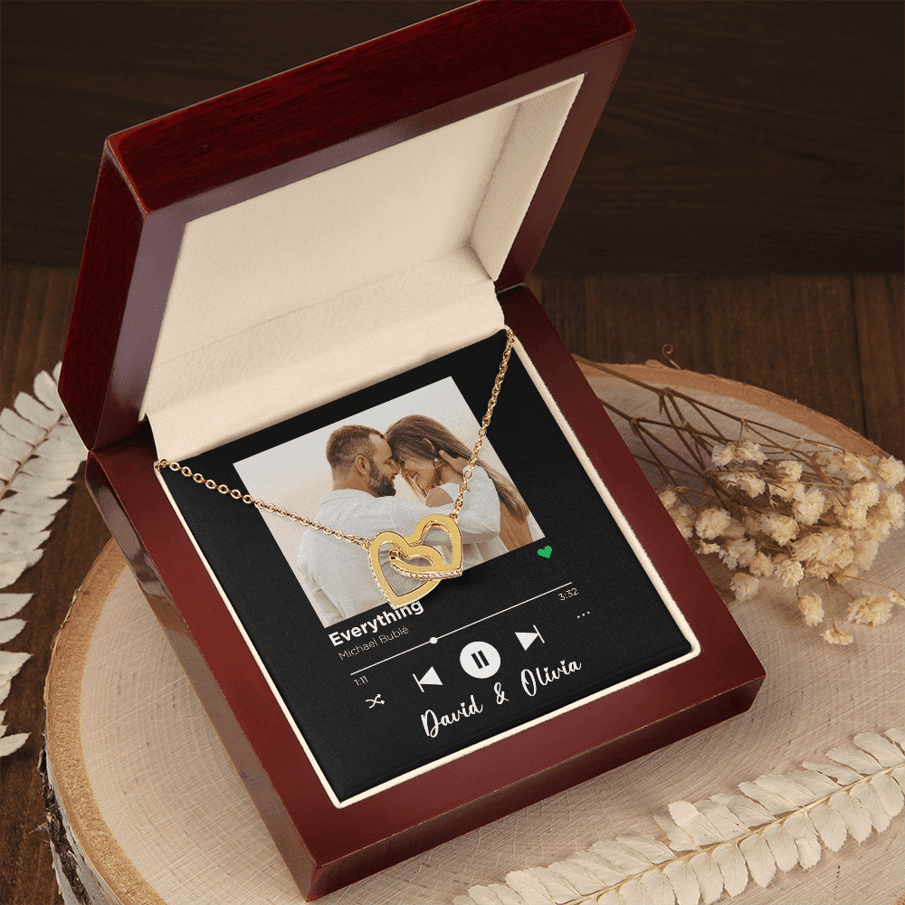 Everything Custom Spotify Code With Couple Photo and Song Card Interlocking Hearts Gold Necklace Anniversary Gifts For Her Toptrendygear