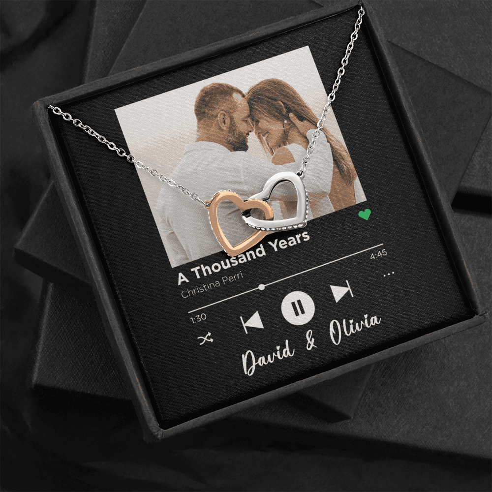 A Thousand Years Custom Spotify Code With Couple Photo and Song Card Interlocking Hearts Necklace Anniversary Gifts For Her Toptrendygear