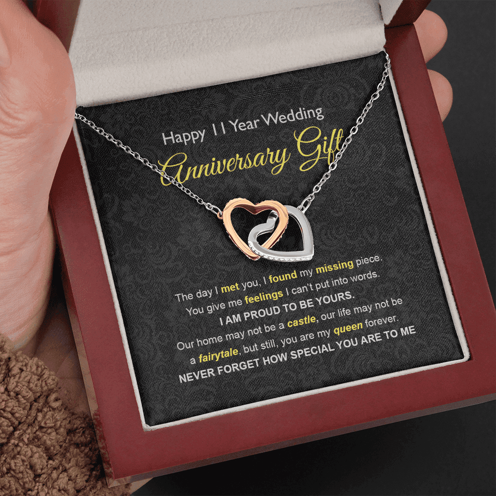 Wife Necklace, 11th Wedding Anniversary Necklace Happy Eleventh Wedding Anniversary Interlocking Hearts Necklace Gift Ideas For Wife Toptrendygear