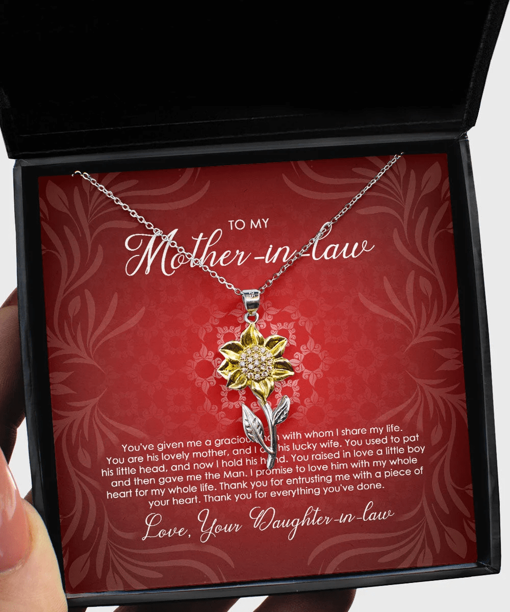 To Mother-In-Law You Are His Lovely Mother, And I Am His Lucky Wife Sunflower Pendant Necklace