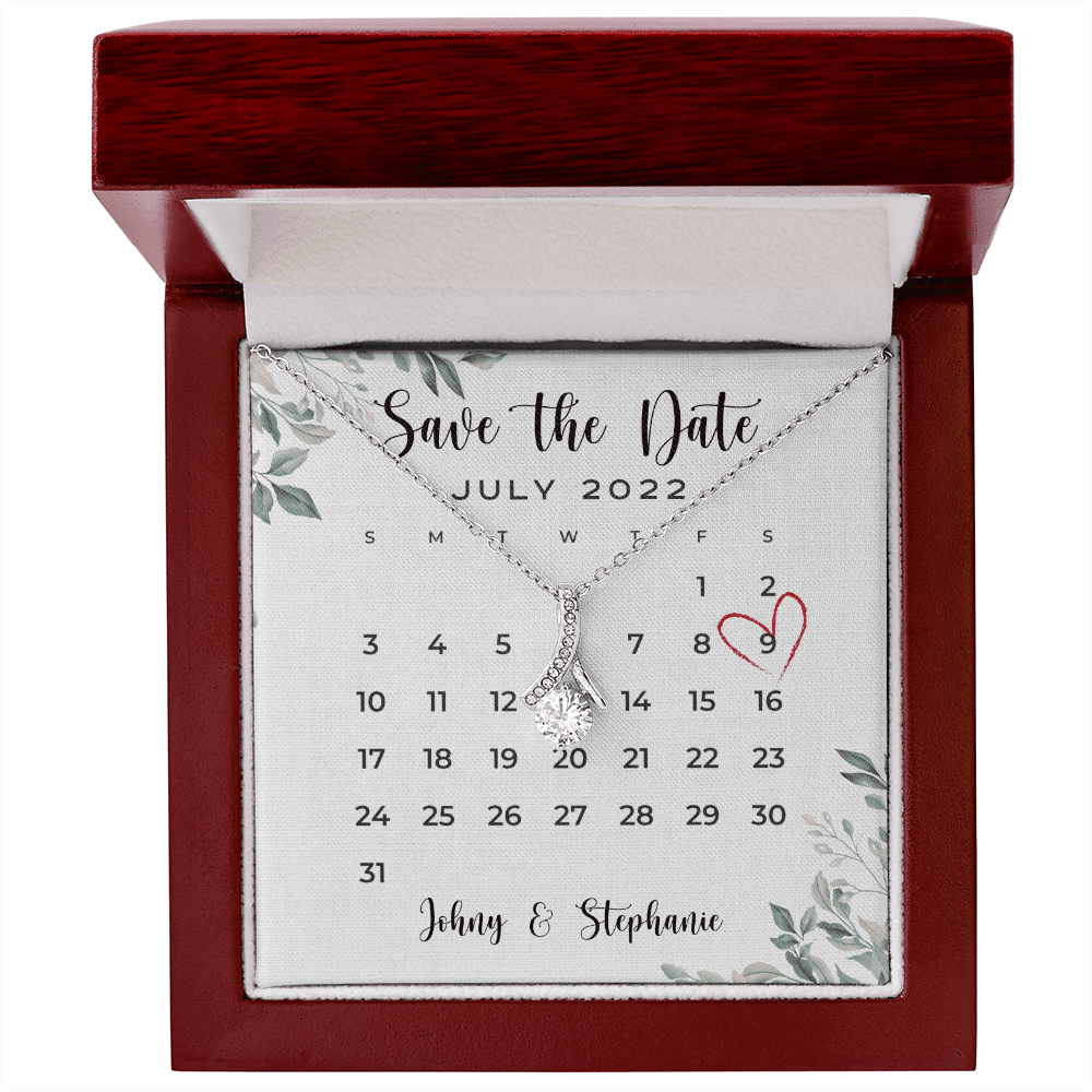 Save The Date, Happy Wedding Anniversary, Custom Name Date Alluring Beauty Gold Necklace, Anniversary Gifts For Her