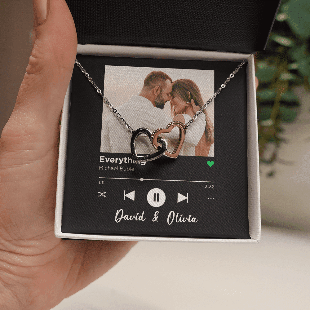 Everything Custom Spotify Code With Couple Photo and Song Card Interlocking Hearts Gold Necklace Anniversary Gifts For Her Toptrendygear