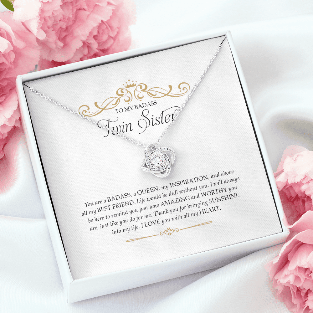 Sister's Gift I Love You With All My Heart Gift For Twin Sister Love Knot Necklace