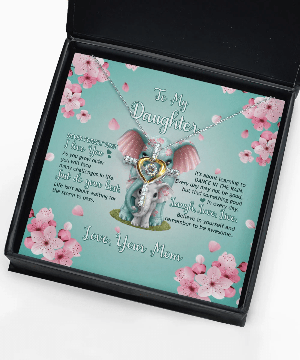 Mother Daughter Necklace Never Forget That I Love You Gift For Daughter From Mom Cross Dancing Necklace Toptrendygear