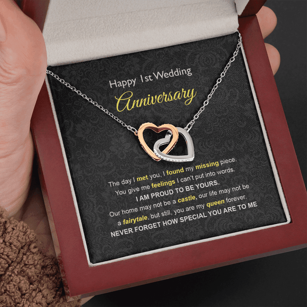 Wife Necklace, 1st Wedding Anniversary Necklace Happy First Wedding Anniversary Interlocking Hearts Necklace Gift Ideas For Wife Toptrendygear