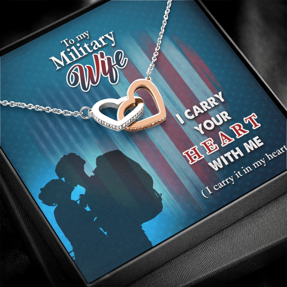 To My Military Wife I Carry Your Heart With Me Interlocking Heart Necklace Toptrendygear