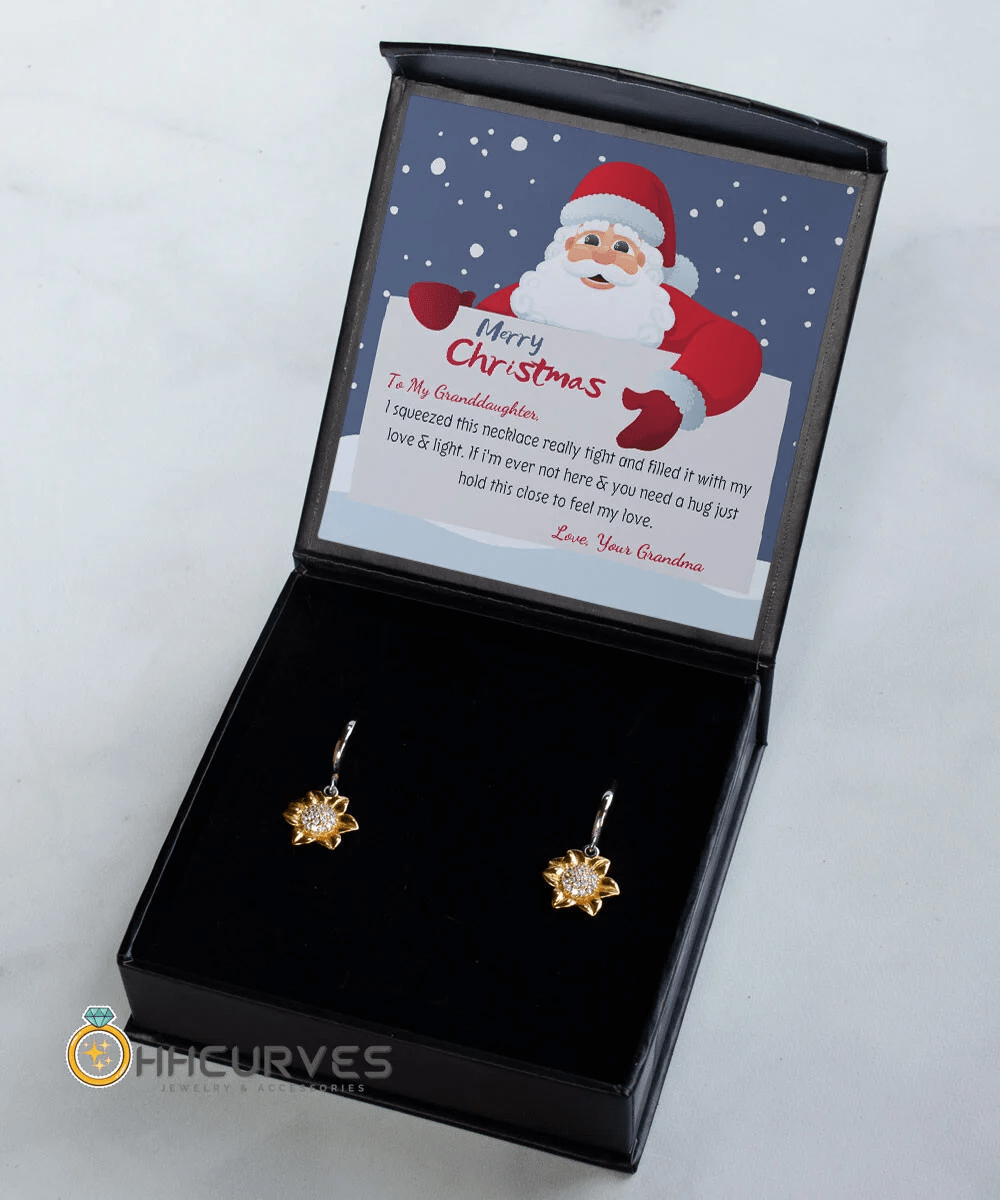 To My Granddaughter Necklace From Grandma Hold This Close To Feel My Love Christmas Sunflower Earrings