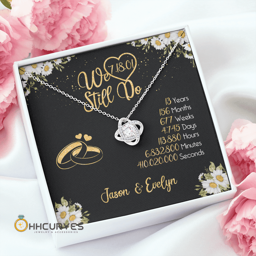 Custom Name And Date Anniversary Gifts Lace Anniversary Gifts For Her We Still Do 13 Year Wedding Anniversary Gift Love Knot Gold Necklace Toptrendygear