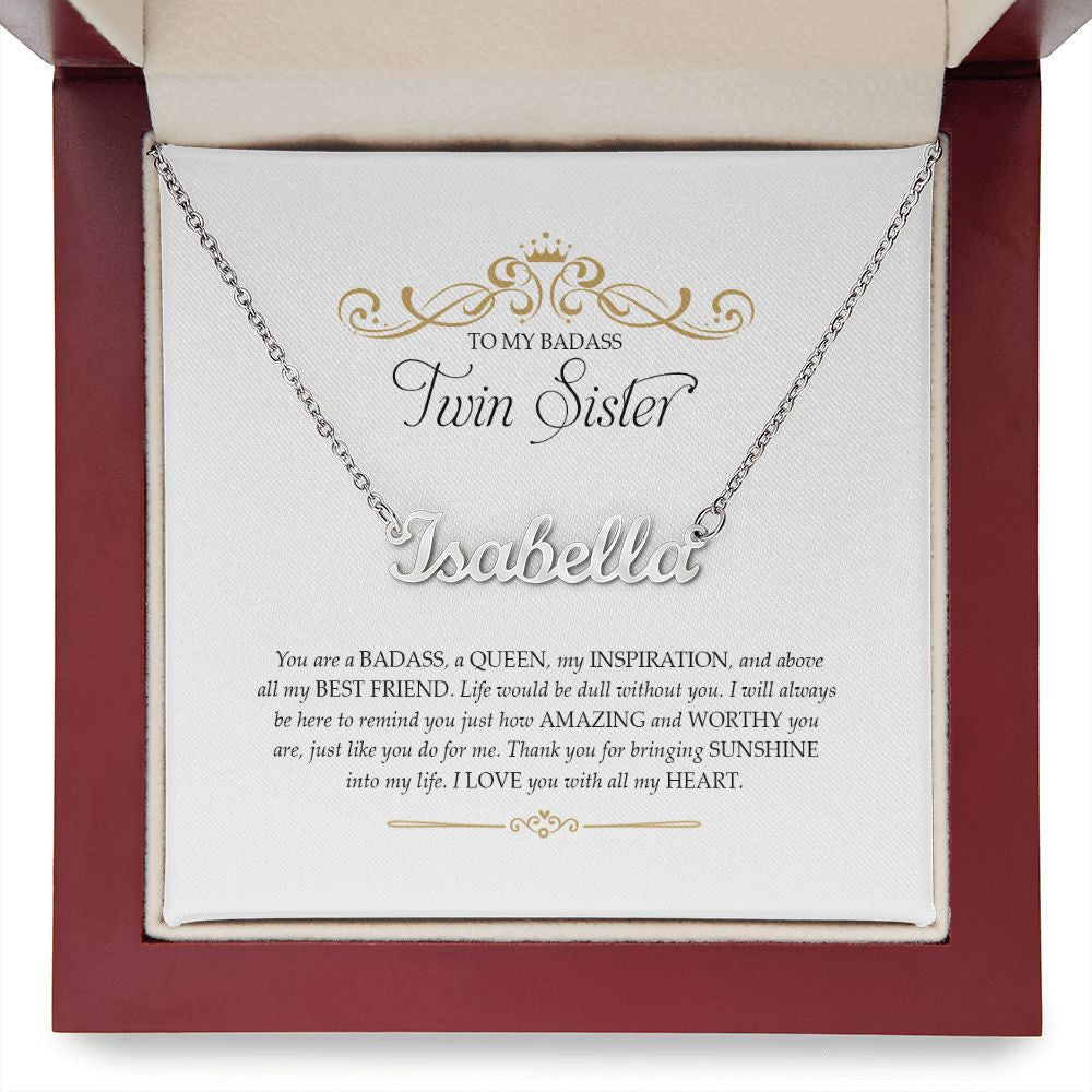 To My Badass Twin Sister Thank You For Bringing Sunshine Gift For Sister Personalized Name Necklace