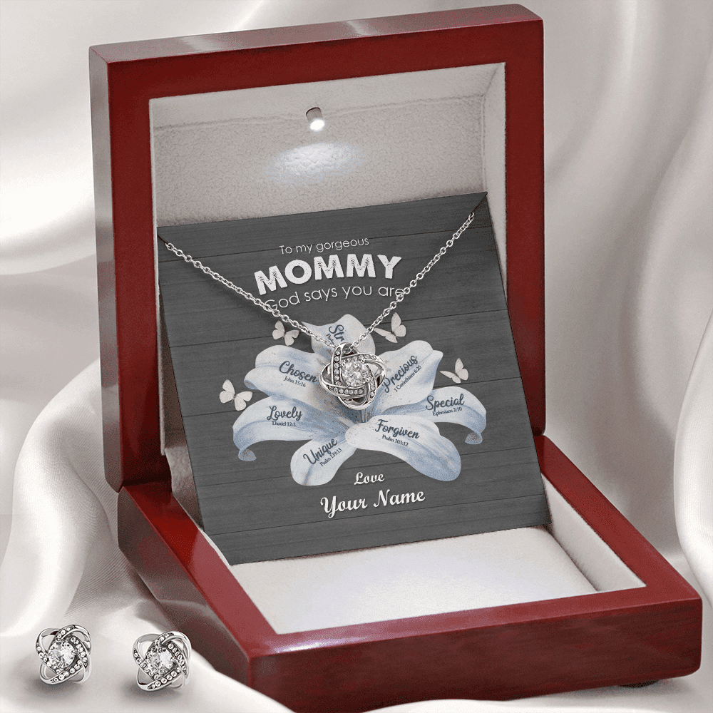 God Says You Are Custom Name Love Knot Set To My Gorgeous Mommy Gifts Toptrendygear