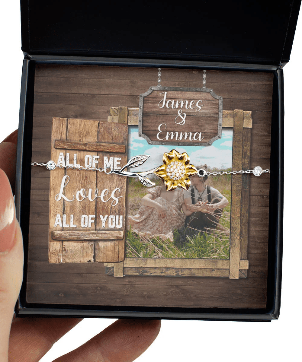 All Of Me Loves All Of You Custom Name And Photo Sunflower Bracelet Anniversary Gifts For Her Toptrendygear