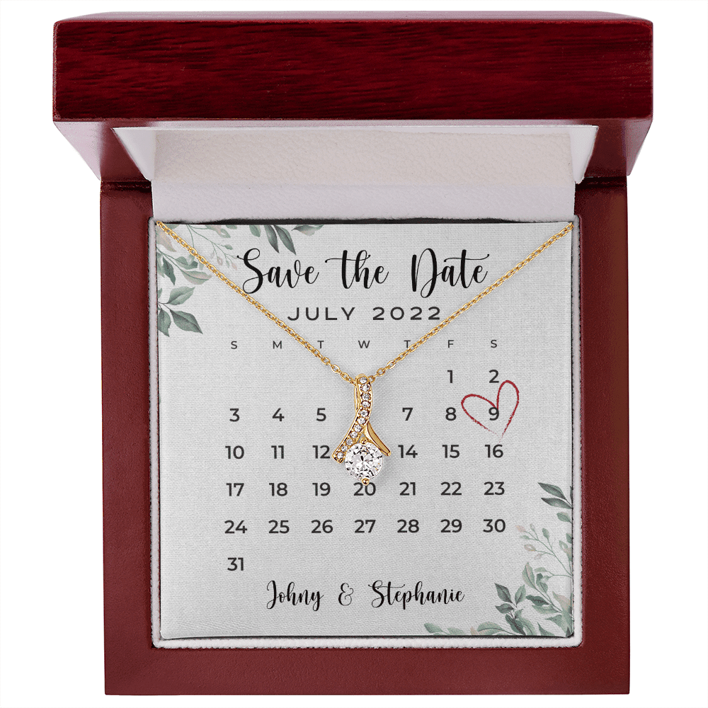 Save The Date, Happy Wedding Anniversary, Custom Name Date Alluring Beauty Gold Necklace, Anniversary Gifts For Her