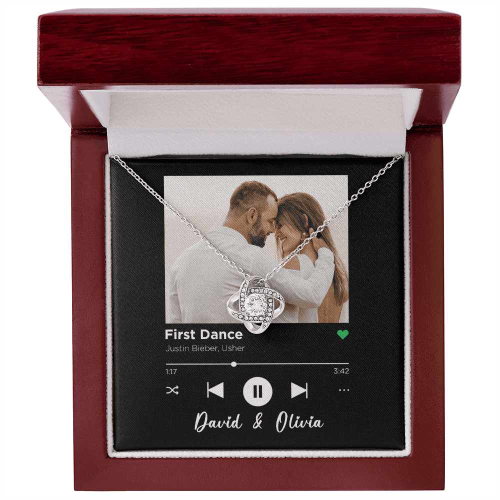 First Dance Spotify Code Song Art Custom Name And Photo Love Knot Necklace Gift For Her