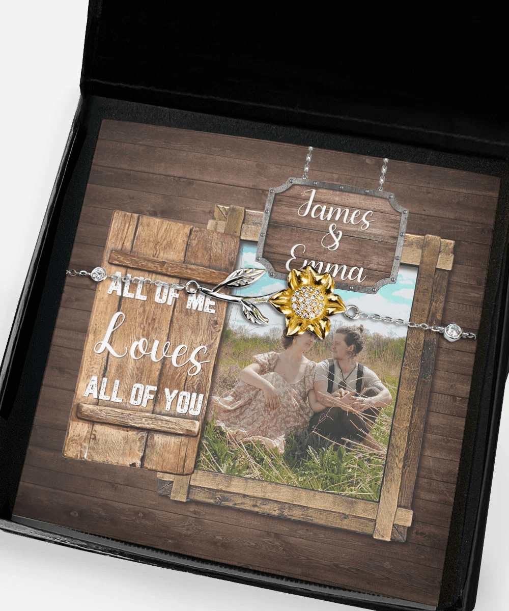 All Of Me Loves All Of You Custom Name And Photo Sunflower Bracelet Anniversary Gifts For Her Toptrendygear