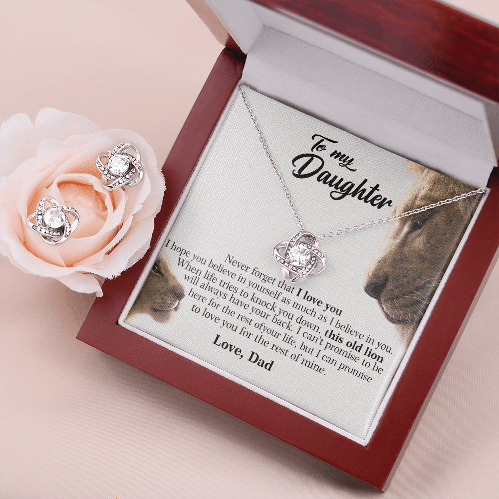 This Old Lion Will Always Have Your Back Gift For Daughter Message Card Love Knot With Free Earrings