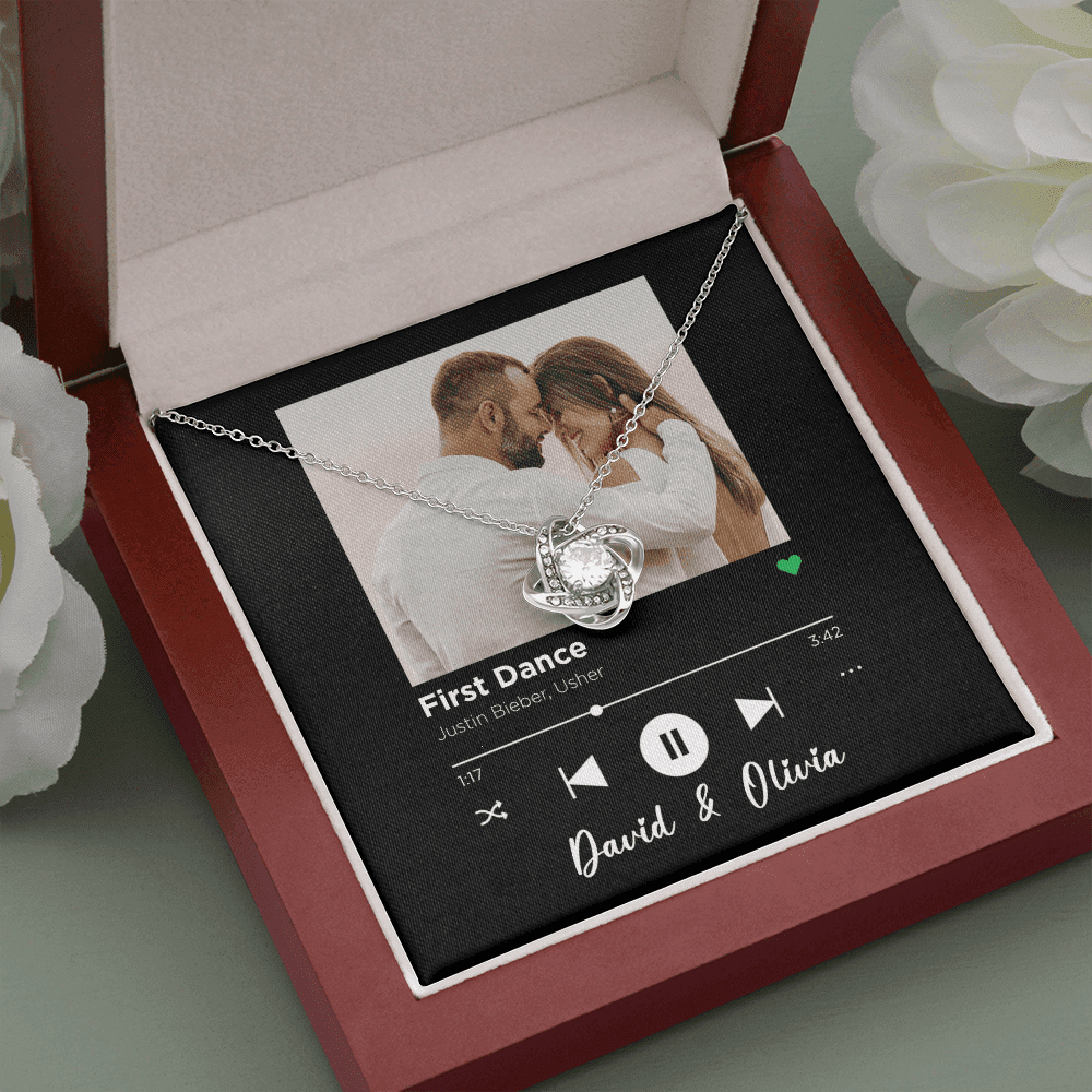 First Dance Spotify Code Song Art Custom Name And Photo Love Knot Necklace Gift For Her