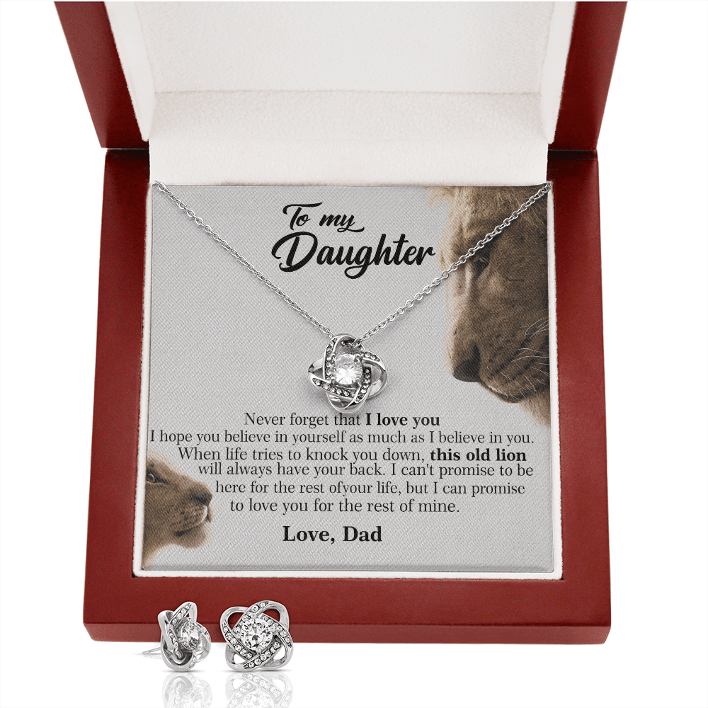 This Old Lion Will Always Have Your Back Gift For Daughter Message Card Love Knot With Free Earrings