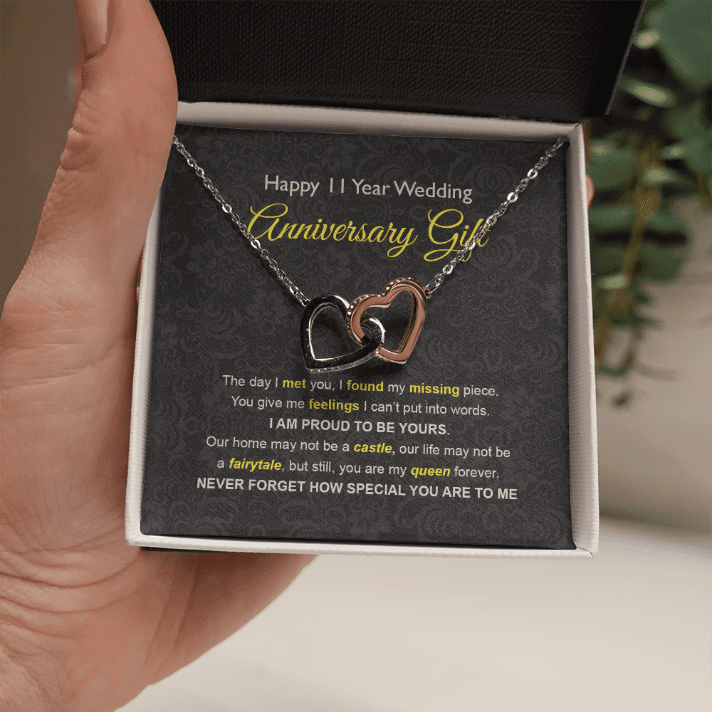 Wife Necklace, 11th Wedding Anniversary Necklace Happy Eleventh Wedding Anniversary Interlocking Hearts Necklace Gift Ideas For Wife Toptrendygear