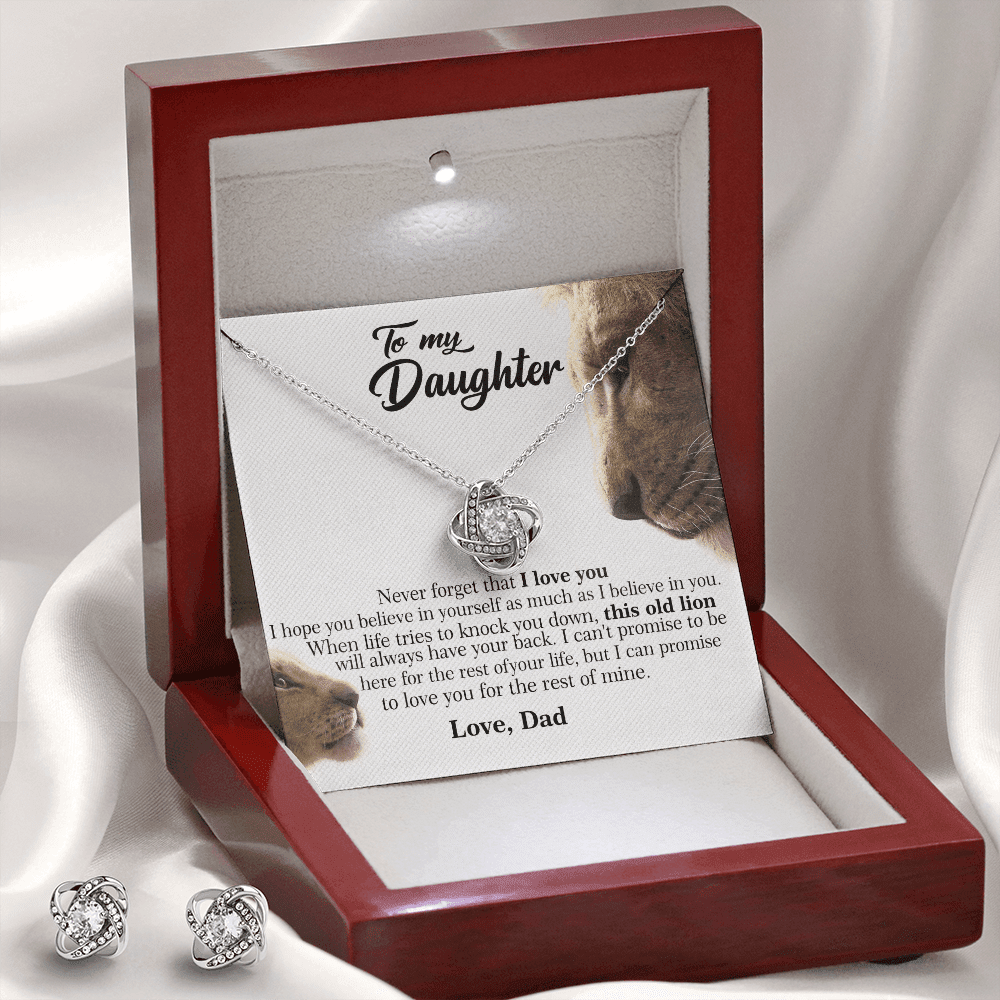 This Old Lion Will Always Have Your Back Gift For Daughter Message Card Love Knot With Free Earrings