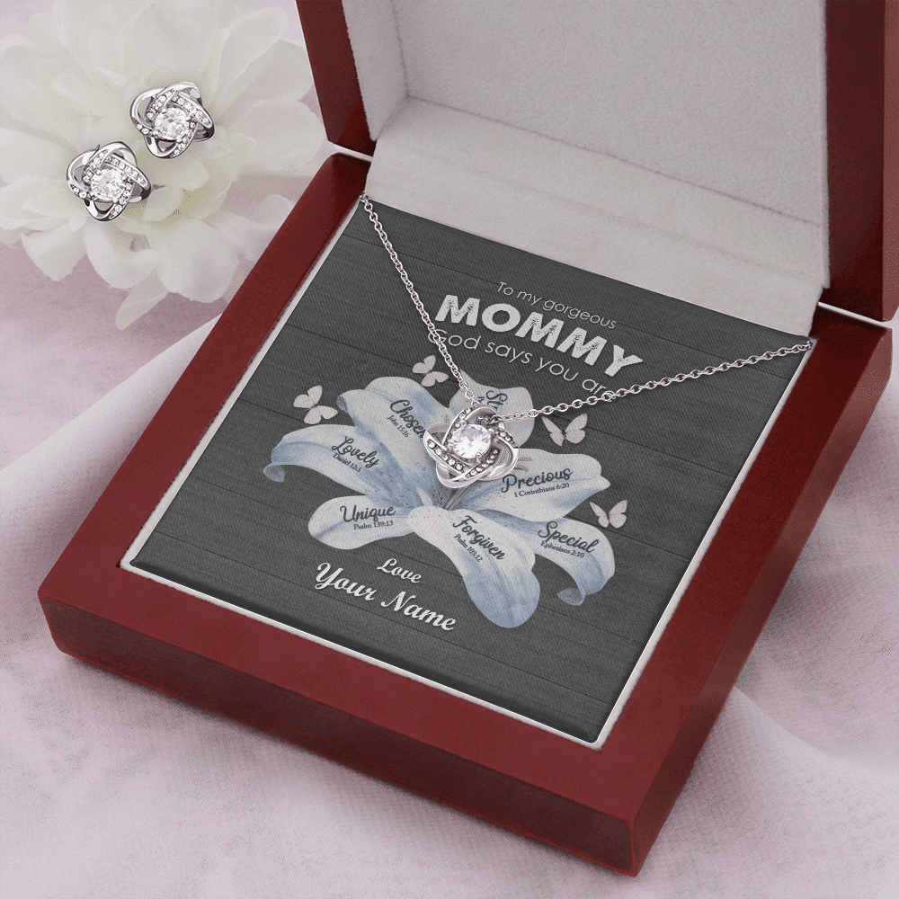 God Says You Are Custom Name Love Knot Set To My Gorgeous Mommy Gifts Toptrendygear