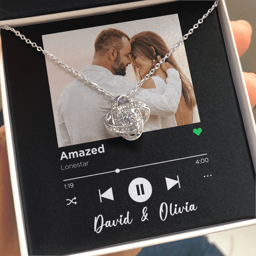 Amazed Spotify Code Song Art Custom Name And Photo Love Knot Gold Necklace Gift For Her