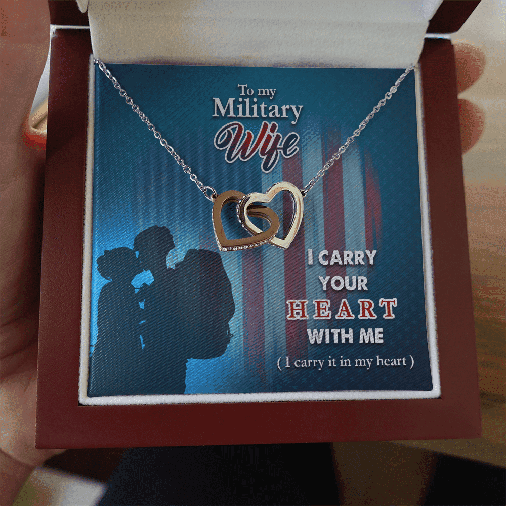 To My Military Wife I Carry Your Heart With Me Interlocking Heart Necklace Toptrendygear