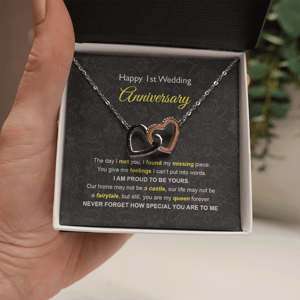 Wife Necklace, 1st Wedding Anniversary Necklace Happy First Wedding Anniversary Interlocking Hearts Necklace Gift Ideas For Wife Toptrendygear