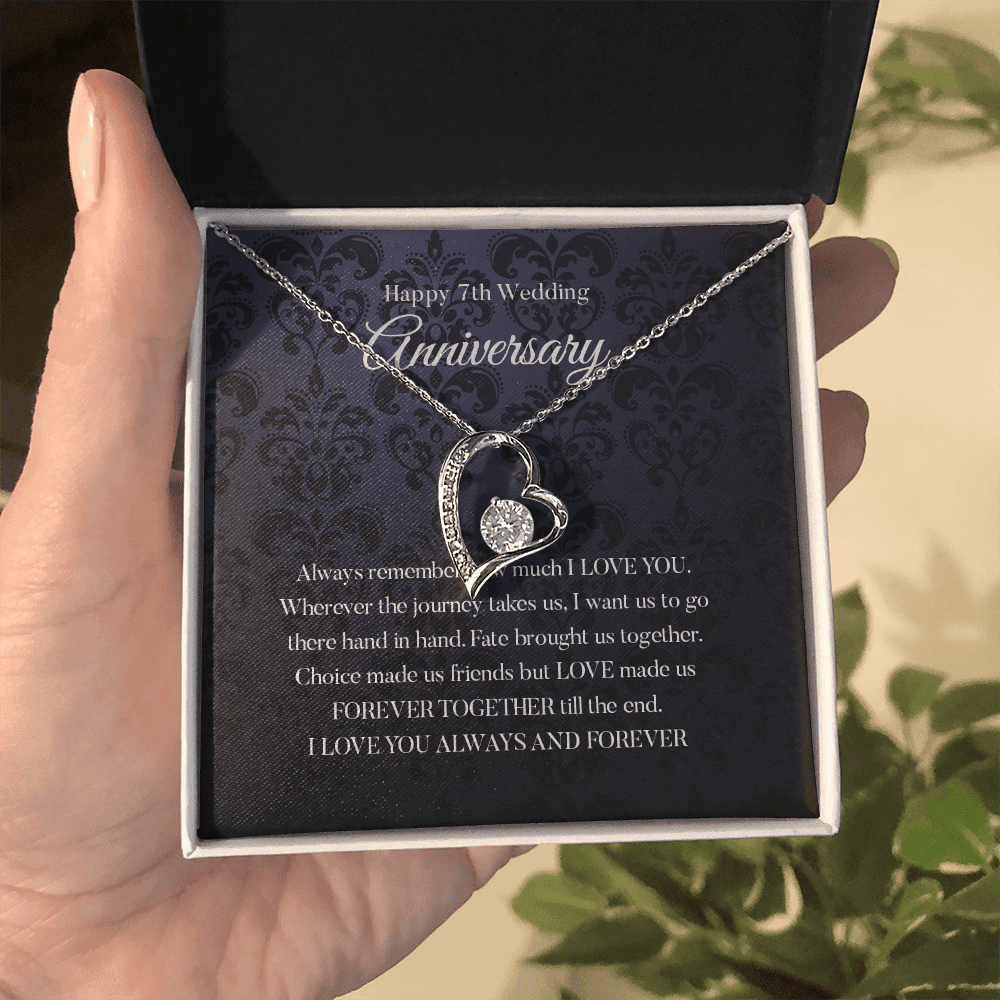 Wife Necklace, Happy 7th Wedding Anniversary Necklace Happy Seventh Anniversary Forever Love Necklace Gift For Wife